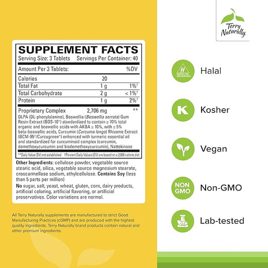 Terry Naturally Curamin Extra Strength - Curcumin & Boswellia Supplement for Healthy Circulation Support - Turmeric Supplement to Support Joints, Muscle Health & Endorphin Production - 120 Tablets