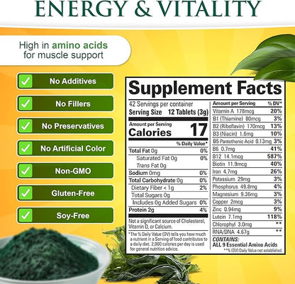 Sunlit Best Chlorella Spirulina Tablets - Organic USDA, Premium Spirulina and Chlorella Tablets 1000 Count - Sun Chlorella Pure Natural Superfood with Algae, Enzymes Chlorophyll & Vegan Protein