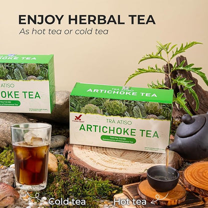 VUONGMART Artichoke Flower Tea, 100% Hand Pick, Stevia, Ming Aralia, Organic Herbal Tea, 30 Tea Bags, Gluten Free, Dairy Free, Sugar Free & Natural, Energy Boost & Health Support