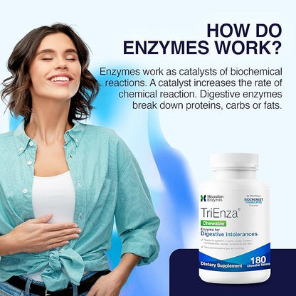 TriEnza - Digestive Enzyme Supplement for Gluten, Casein, Soy, Proteins, Carbohydrates, Fats & Polyphenols - Digestive Enzymes for Women & Men (180 Chewable Tablets)