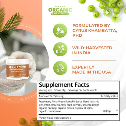 Amla Powder Superfood Supplement with Pumpkin Spice, 20x Ultra Concentrated Amla, Made with Cinnamon, Ginger, Nutmeg, Cloves, Allspice, Cardamom, Indian Gooseberries, Pumpkin Spice, 30 Servings