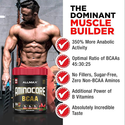 ALLMAX Nutrition AMINOCORE BCAA – 8G BCAAs – 100% Pure Branch Chained Amino Acids – Gluten Free - Pink Lemonade - 315 Gram