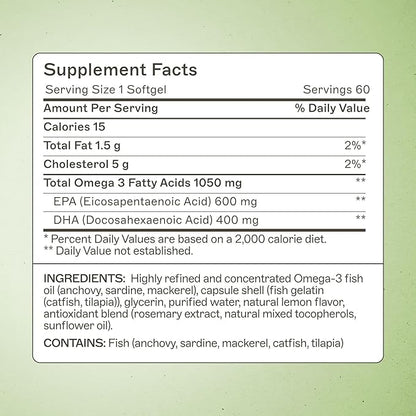 Amy Myers MD Complete Omega-3 Softgels - Fish Oil Supplement for Cardiovascular & Immune System Support - Non-GMO, Non-Dairy & Non-Soy - 60 Softgels (60 Servings)