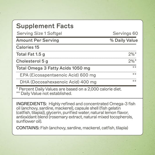 Amy Myers MD Complete Omega-3 Softgels - Fish Oil Supplement for Cardiovascular & Immune System Support - Non-GMO, Non-Dairy & Non-Soy - 60 Softgels (60 Servings)