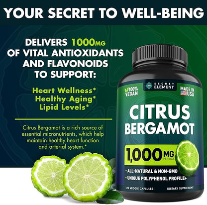 (2 PACK) Citrus Bergamot Extract 1000mg - Citrus Bergamot Supplement for Circulatory Health, Immunity, and Graceful Aging - 2x the potency of Citrus Bergamot 500mg - 240 Vegan Citrus Bergamot Capsules
