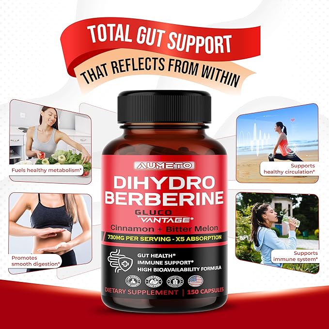 8 in 1 Dihydroberberine Supplement - Per Capsule Provides - Support Digestion, Immunity - with Ceylon Cinnamon, Milk Thistle, Turmeric, Bitter Melon