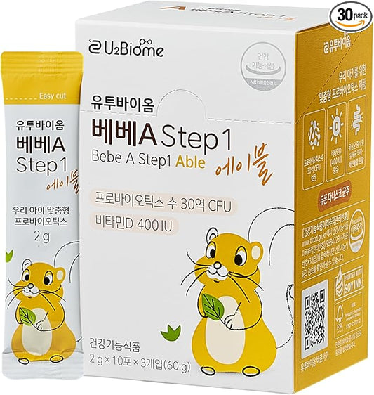 A Step 1 Able Probiotics Powder for Infants & Babies, Support Gut Health, Allergen Free, Tasteless Powder, Aged 3-12 Months, Multi-Strain 3 Billion CFU, 60g (30 Packets) - 1 Month Supply