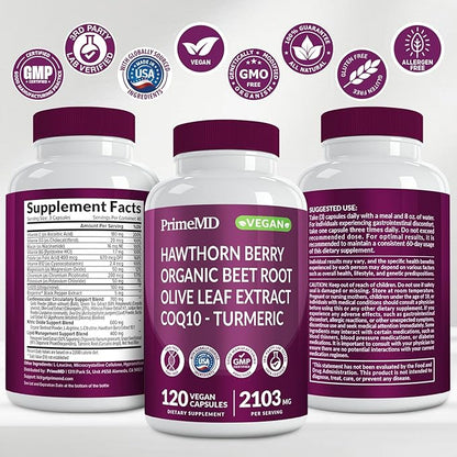 26-in-1 Nitric Oxide Supplement - Heart & Circulation Support with CoQ10, Turmeric, Organic Beet Root, Hawthorn Berry & Garlic - 2103mg per Serving (120ct, Pack of 2)