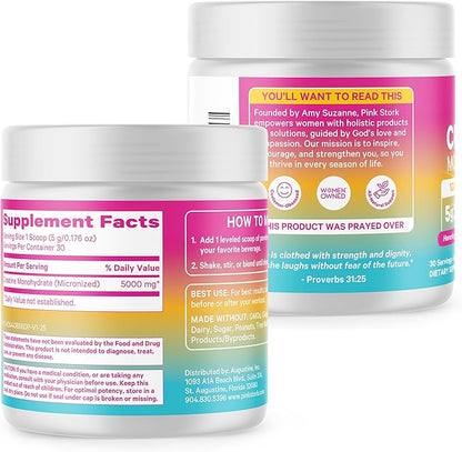 Pink Stork 5g Micronized Creatine Monohydrate Powder for Women - Support Muscles, Cellular Energy, Cognitive Function - Essential Amino Acid - Clean Alternative to Pills or Gummies - 30 Servings