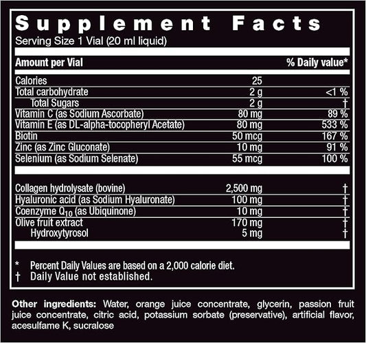 Orthomol Beauty Vial - Liquid Women's Beauty Supplement with Collagen Hydrolysate, Hyaluronic Acid, and Coenzyme Q10 for Hair, Skin, and Nail Health