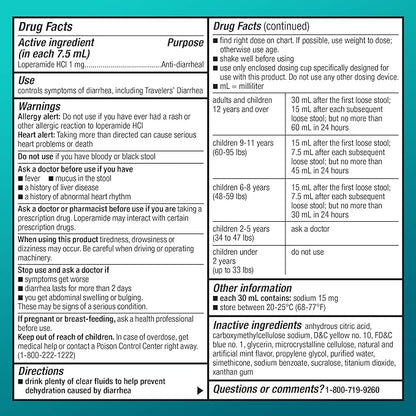 Amazon Basic Care Loperamide Hydrochloride Oral Solution, 1 mg per 7.5 mL, Mint Flavor, Anti-Diarrheal Medicine for Ages 6 Years and up, 4 fl oz (Pack of 1)