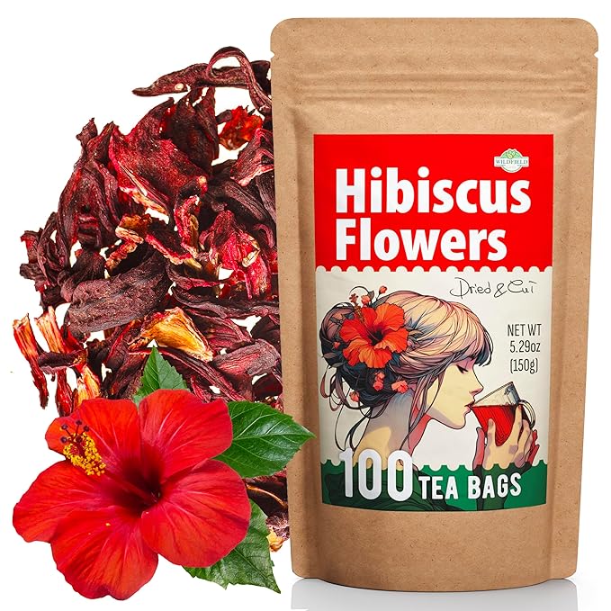 100 Bags Dried Hibiscus Flower Tea Herbal Flor De Jamaica (Hibiscus) - 100 Count 1.5g Tea Bags Dry Dried Hibiscus Flowers Herb Hibisko