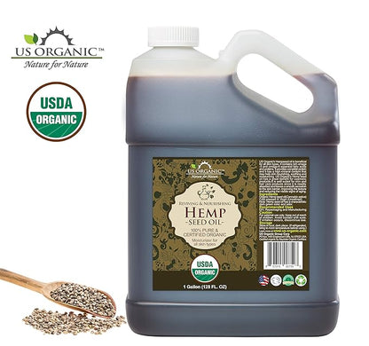 US Organic Hemp Seed Oil, Certified Organic, Pure & Natural, Cold Pressed Virgin, Unrefined, Size for DIY and small manufacturers (128 oz (1 Gallon))