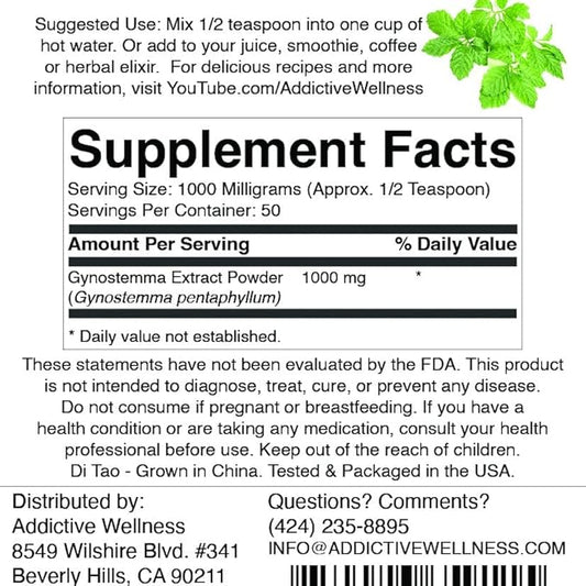 Addictive Wellness Gynostemma Leaf Extract Powder - Pure & Potent Jiaogulan Adaptogen for Energy, 1 Packet