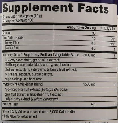Advanced Blueberry Detox Daily Fiber Formula by Purity Products - Featuring PurityBlue Organic Wild Blueberries - A Full 6 Grams of Detoxifying, Regularity Promoting Prebiotic Fiber - 30 Servings
