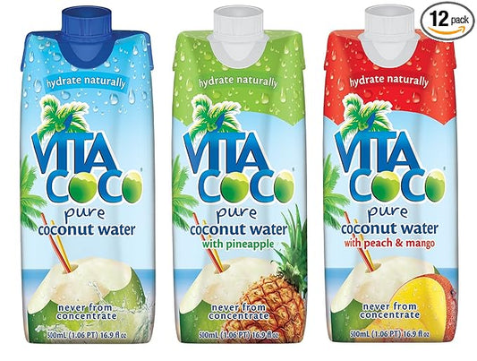 Vita Coco Coconut Water, Variety Pack - Naturally Hydrating Electrolyte Drink - Smart Alternative to Coffee, Soda, and Sports Drinks - Gluten Free - 16.9 Ounce (Pack of 12)