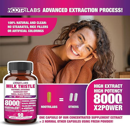 All-in-1 8000mg Highest Potency Milk Thistle NAC BeetRoot Artichoke Dandelion Root - Liver Health Support, Cleanse Detox & Repair, Antioxidant, Plus TUDCA Choline and Ginger - 90 Vegan Capsules