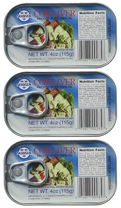 Skansen Cod Liver Packed in Own Oil (115 g) From Iceland pack of 3