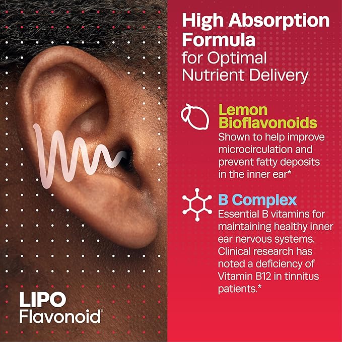 Lipo-Flavonoid Plus Tinnitus Relief - Doctor-Recommended for Ringing Ears - Clinically-Proven Lemon Bioflavonoid Complex with Vitamins C, B1, B2, B6, B12, & Calcium - 500 Caplets