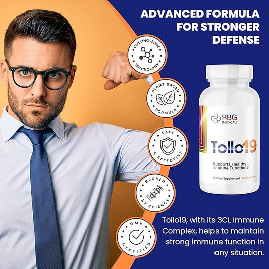 Tollo19 Immune Support Supplement - 3CLpro Inhibitors Protease Enzyme Supplement - 300mg Natural Blend of Gromwell Root Extracts & Sunflower Lecithin - Immune Defense 60 caps