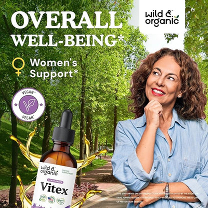 Wild & Organic Vitex Tincture - Vitex Chasteberry Supplement for Women - Liquid Chaste Tree Supplement for Mood Support - Vegan, Sugar & Alcohol-Free Berry Extract Drops - 2 fl oz