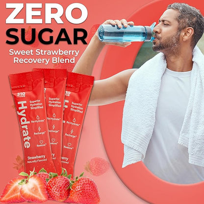 310 Hydrate Electrolytes Powder Packets - No Sugar Hydration Packets with Key Vitamins & Minerals - Keto Friendly - Tasty Sugar Free Electrolyte Drink - 15 Single Servings, Strawberry Flavor