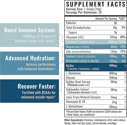 Wilderness Athlete - Hydrate & Recover | Liquid Hydration Powder Electrolyte Drink Mix - Recover Faster with Bcaas - Hydrate Powder with 1000mg of Vitamin C - 30 Serving Tub (Kiwi Pineapple)