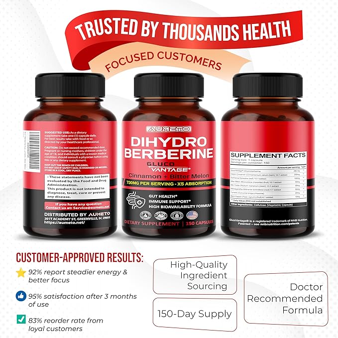 8 in 1 Dihydroberberine Supplement - Per Capsule Provides - Support Digestion, Immunity - with Ceylon Cinnamon, Milk Thistle, Turmeric, Bitter Melon