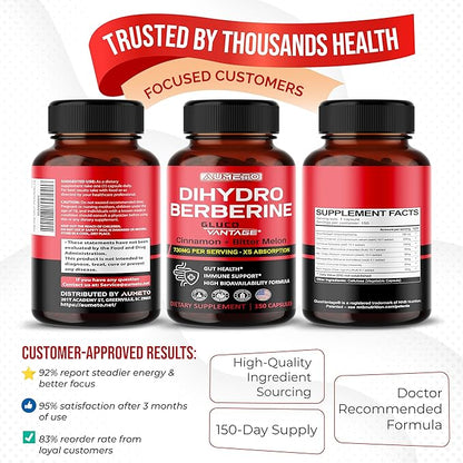 8 in 1 Dihydroberberine Supplement - Per Capsule Provides - Support Digestion, Immunity - with Ceylon Cinnamon, Milk Thistle, Turmeric, Bitter Melon