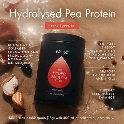 WelleCo HydroProtein Elixir, Potassium Electrolyte Powder with 15g Vegan Protein for Energy, Healthy Hair, Skin & Nails, Easy to Digest Powdered Electrolytes, Black Currant & Pomegranate, 9.5oz Jar