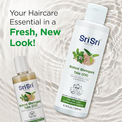 SRI SRI TATTVA Brahmi Bhringraj Hair Oil – Herbal Indian Coconut Scalp Treatment for Smooth, Healthy Hair Care – Ayurvedic Conditioning Mask with Natural Ingredients (6.76 fl oz)