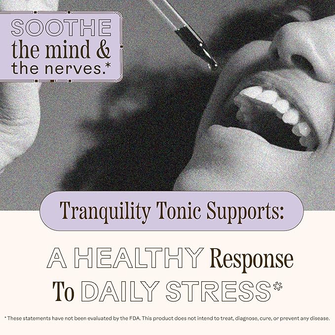 Wooden Spoon Herbs Tranquility Tonic | Organic Stress Relief & Sleep Aid Tincture | Unique Herbal Blend of Skullcap, Ashwagandha, Oat Tops, Holy Basil, Lavender | 2oz, 32 Servings