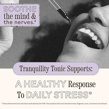 Wooden Spoon Herbs Tranquility Tonic | Organic Stress Relief & Sleep Aid Tincture | Unique Herbal Blend of Skullcap, Ashwagandha, Oat Tops, Holy Basil, Lavender | 2oz, 32 Servings