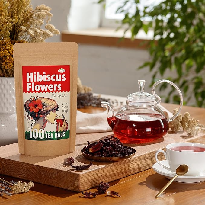 100 Bags Dried Hibiscus Flower Tea Herbal Flor De Jamaica (Hibiscus) - 100 Count 1.5g Tea Bags Dry Dried Hibiscus Flowers Herb Hibisko