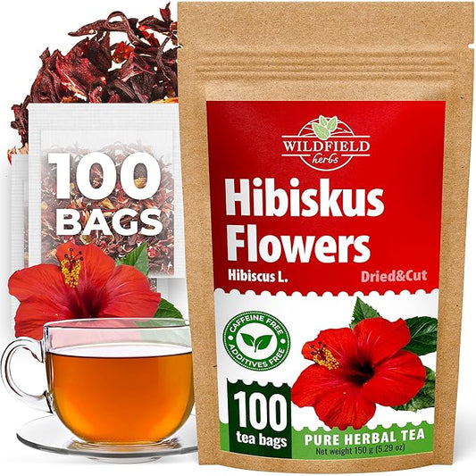 100 Bags Dried Hibiscus Flower Tea Herbal Flor De Jamaica (Hibiscus) - 100 Count 1.5g Tea Bags Dry Dried Hibiscus Flowers Herb Hibisko