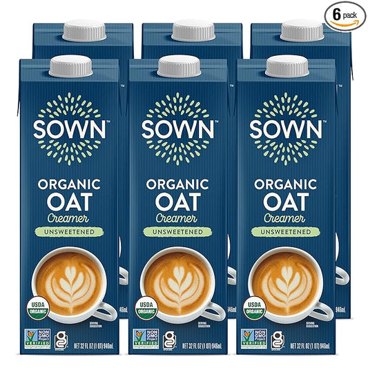 SOWN Organic Oat Creamer Unsweetened - Barista Oat Milk Non Dairy Coffee Creamer - Plant Based, Dairy-Free, Vegan, 0g Added Sugar, Gluten-Free, Non-GMO, Shelf Stable - 32oz (Pack of 6)