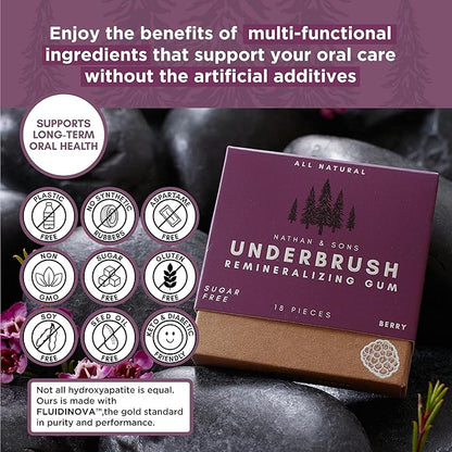 UnderBrush Berry Chewing Gum – Sugar-Free Xylitol Gum with Hydroxyapatite – No Gluten, Sugar, Aspartame and Sucralose - Tree Sap Chewing Base – 4 Pack