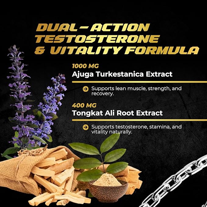 Turkesterone Tongkat Ali for Men and Women – 2-in-1 Natural Testosterone Support for Energy & Fitness - High Potency Turkesterone Supplement for Men with Tongkat Ali –– Pure Non-GMO Formula