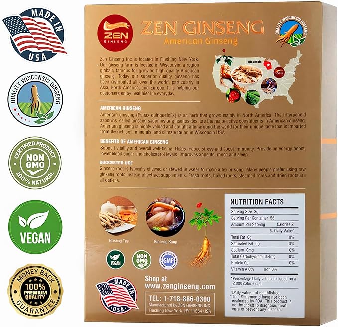 2 Boxes of American Wisconsin Ginseng Slices - Improved Energy, Performance, & Mental Health for Men & Women. Total 8 Oz.