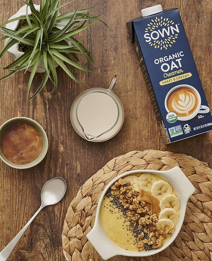 SOWN Organic Oat Creamer Sweet & Creamy - Barista Oat Milk Non Dairy Coffee Creamer - Plant Based, Dairy-Free, Vegan, Gluten-Free, Non-GMO, Shelf Stable - 32oz (Pack of 6)